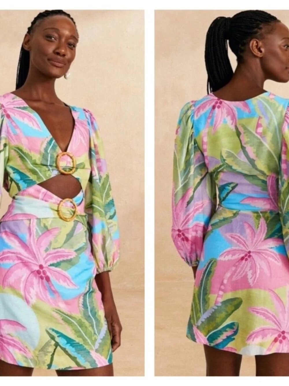FARM Rio Tropical Cutout Mini Dress - Pink, Green, Blue M